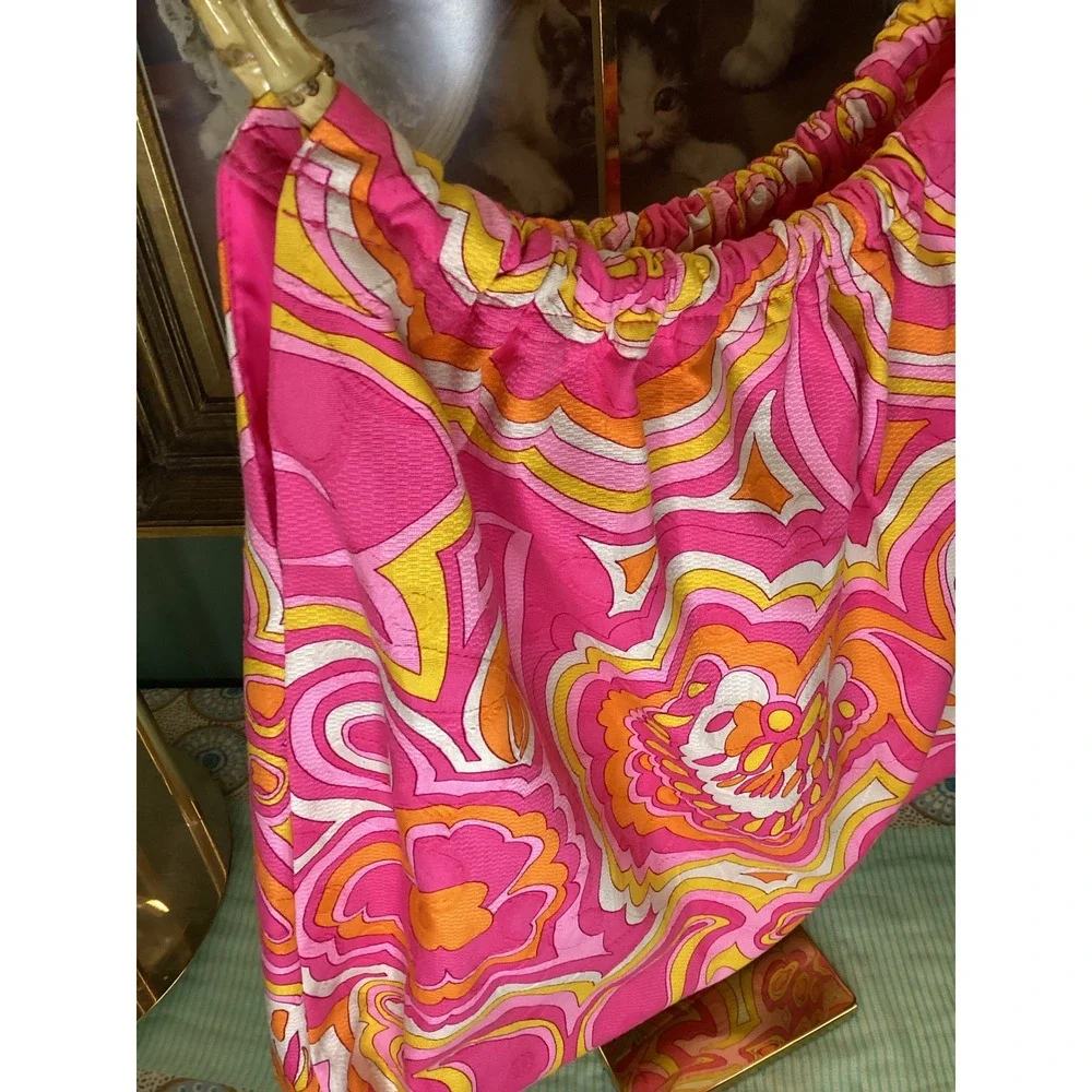 Trina Turk 25th Anniversary Pink Floral Bamboo Handle Hobo Bag Retro Psychedelic